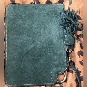 Mer Sea green Suede Clutch 100% Leather